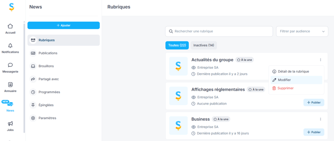 Modifier une rubrique