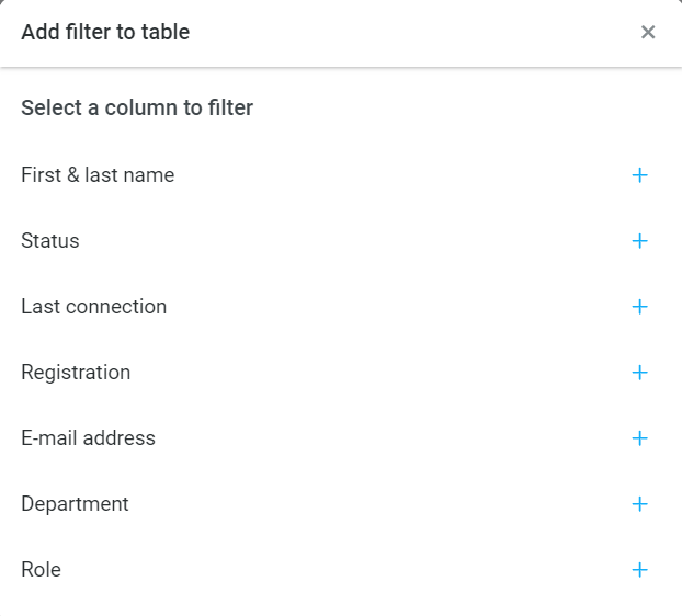 how to add filter to table
