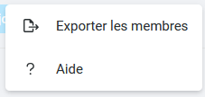 Menu d'action de la liste des membres
