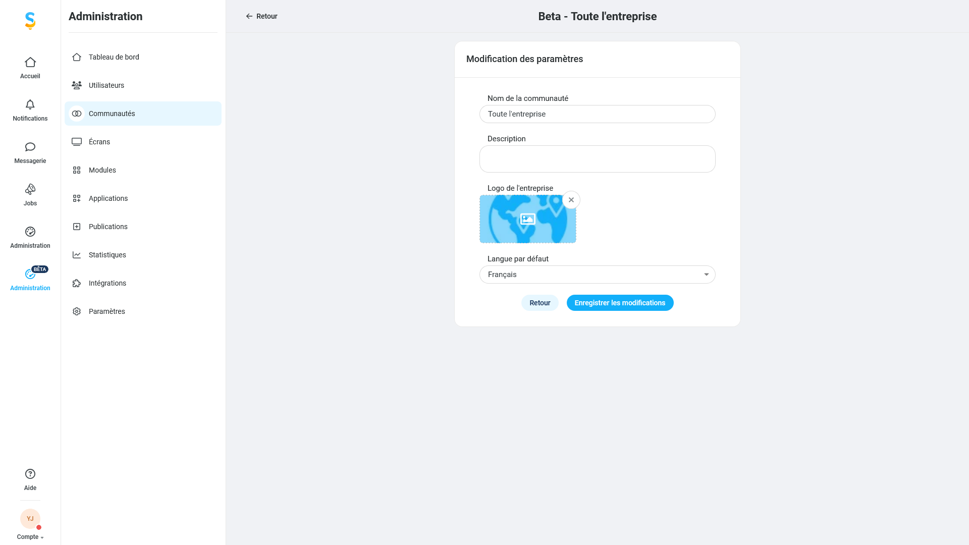 Modification des informations de la communauté