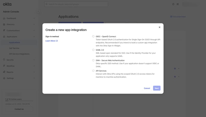 okta creation app