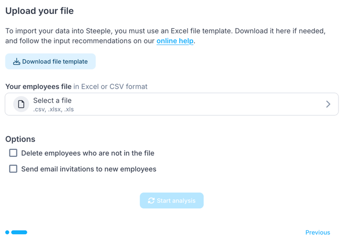 The file upload interface