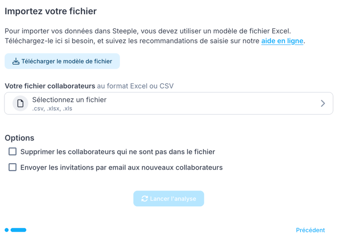 Interface de sélection du fichier d'import