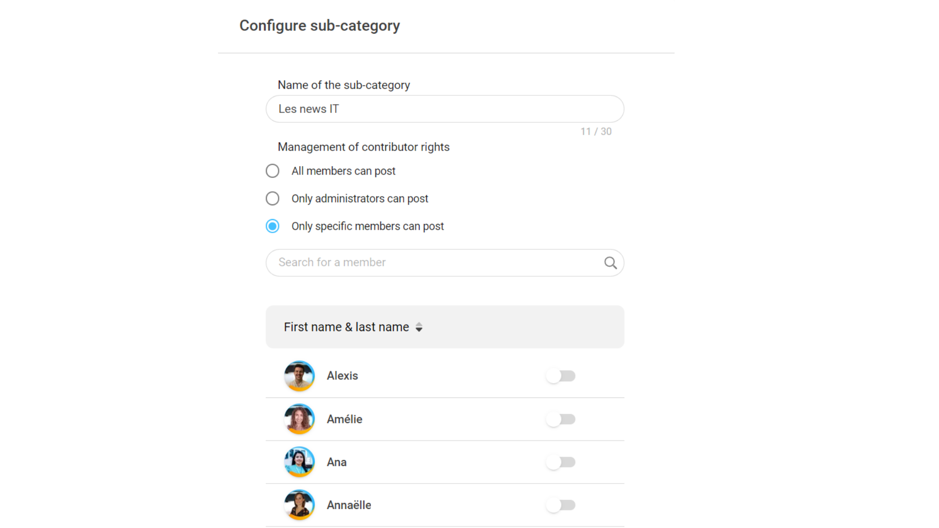 configure sub-category